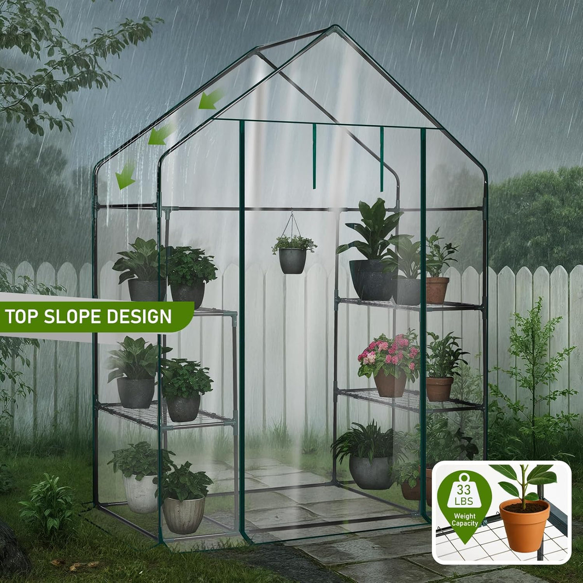 Outvita Walk-in Greenhouse, Outdoor Durable PVC Plant Green House for Frost Protection with 3 Tiers