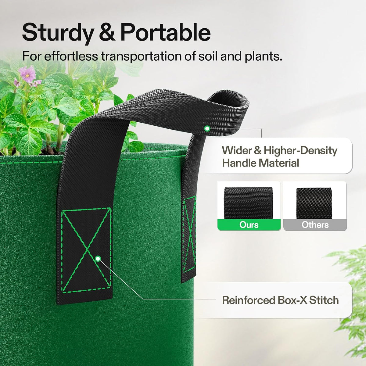VIVOSUN 5-Pack 7-Gallon Colored Grow Bags, 350G Thick nonwoven Fabric Pots with Handles for