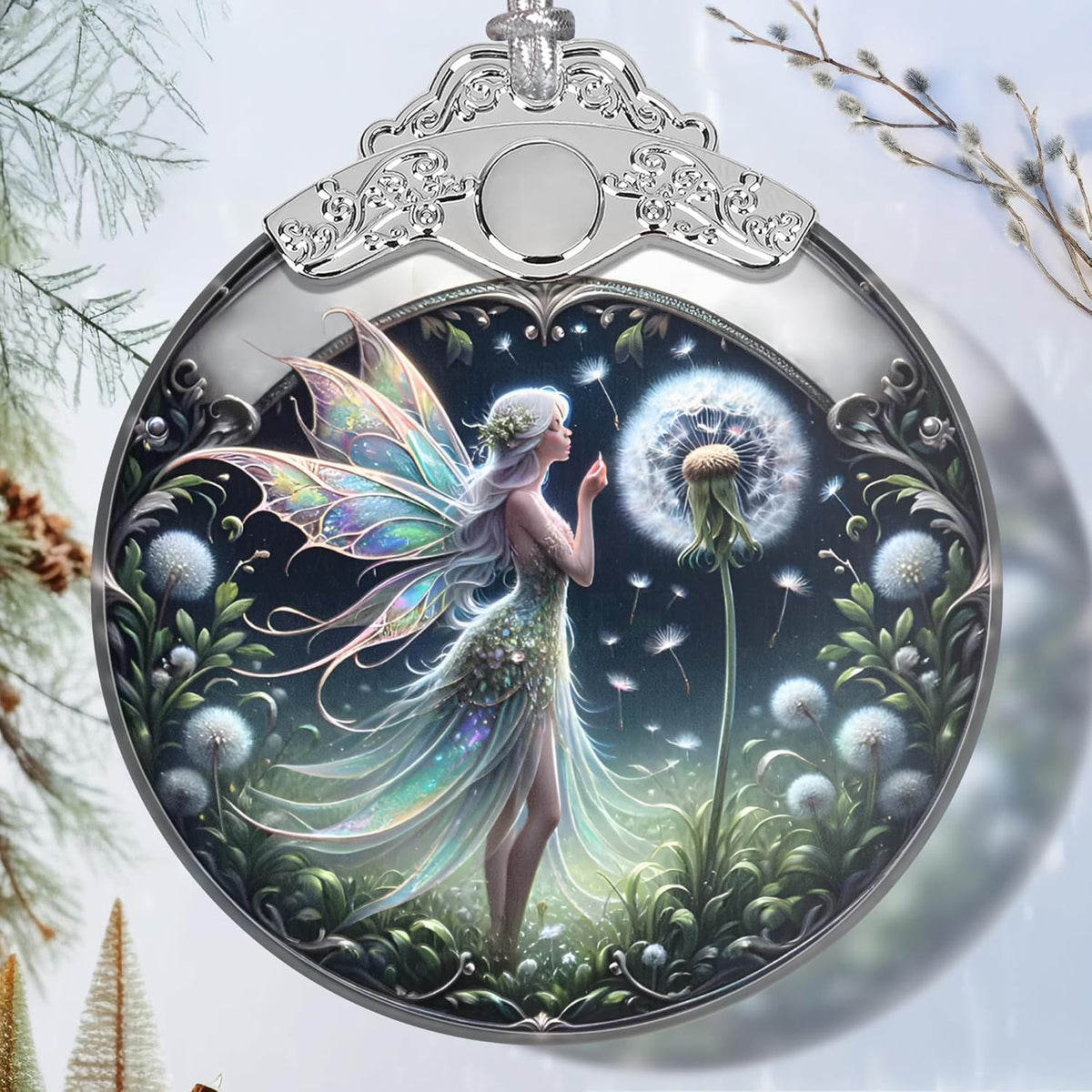 Stained Glass Dandelion Fairy Christmas Ornament - Holiday Home Decor - Tree Decoration - Gift