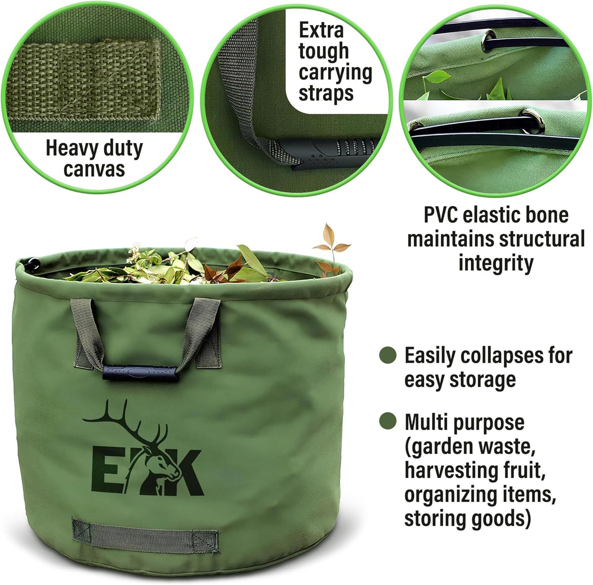 ELK 33-Gallon Non Self-Standing Multipurpose Garden Leaf Waste Bag - Durable Canvas for Yard