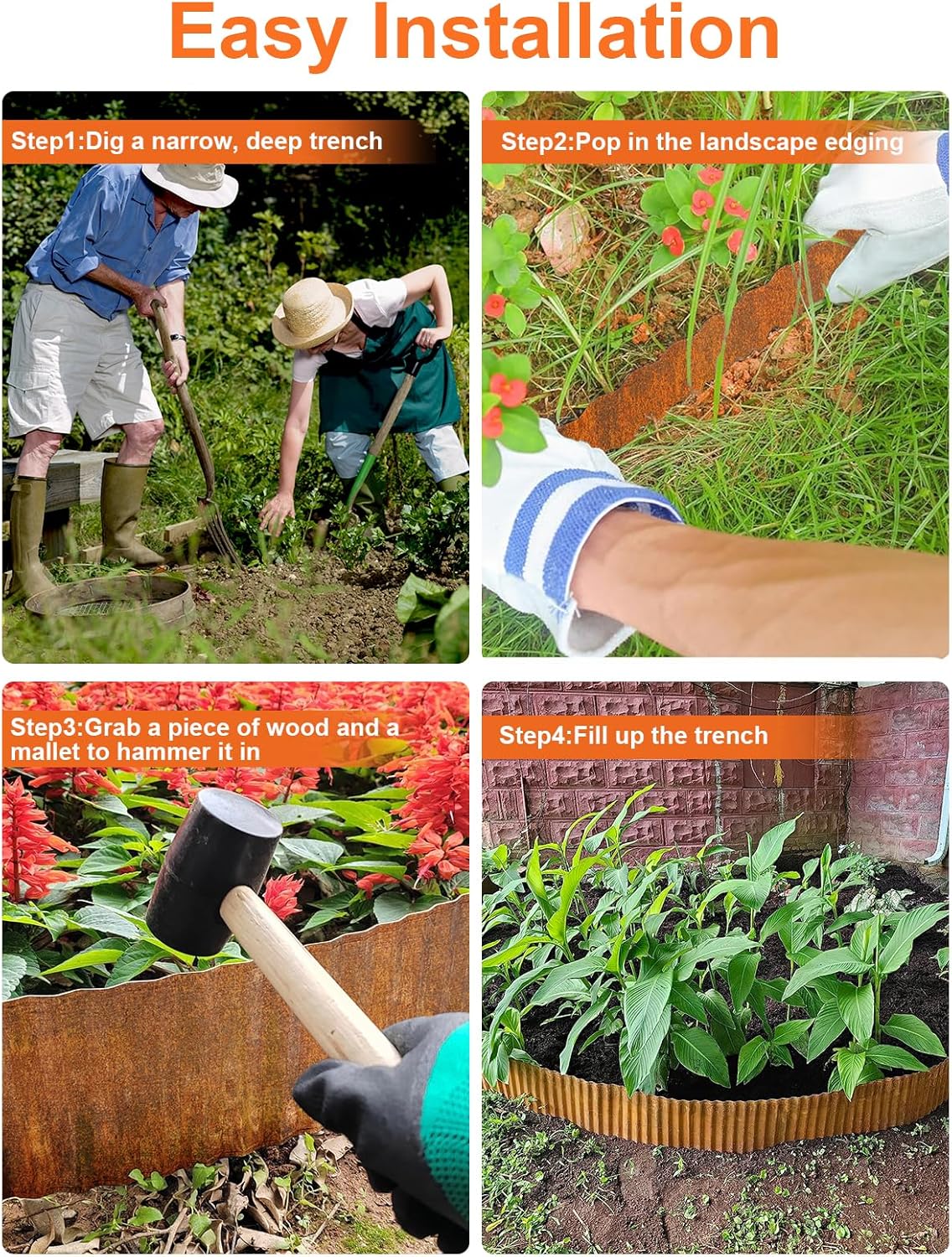 Vinci Garden Landscape Edging Border, 10 Inch x 20 FT Corrugated Sturdy Metal Easy Installation