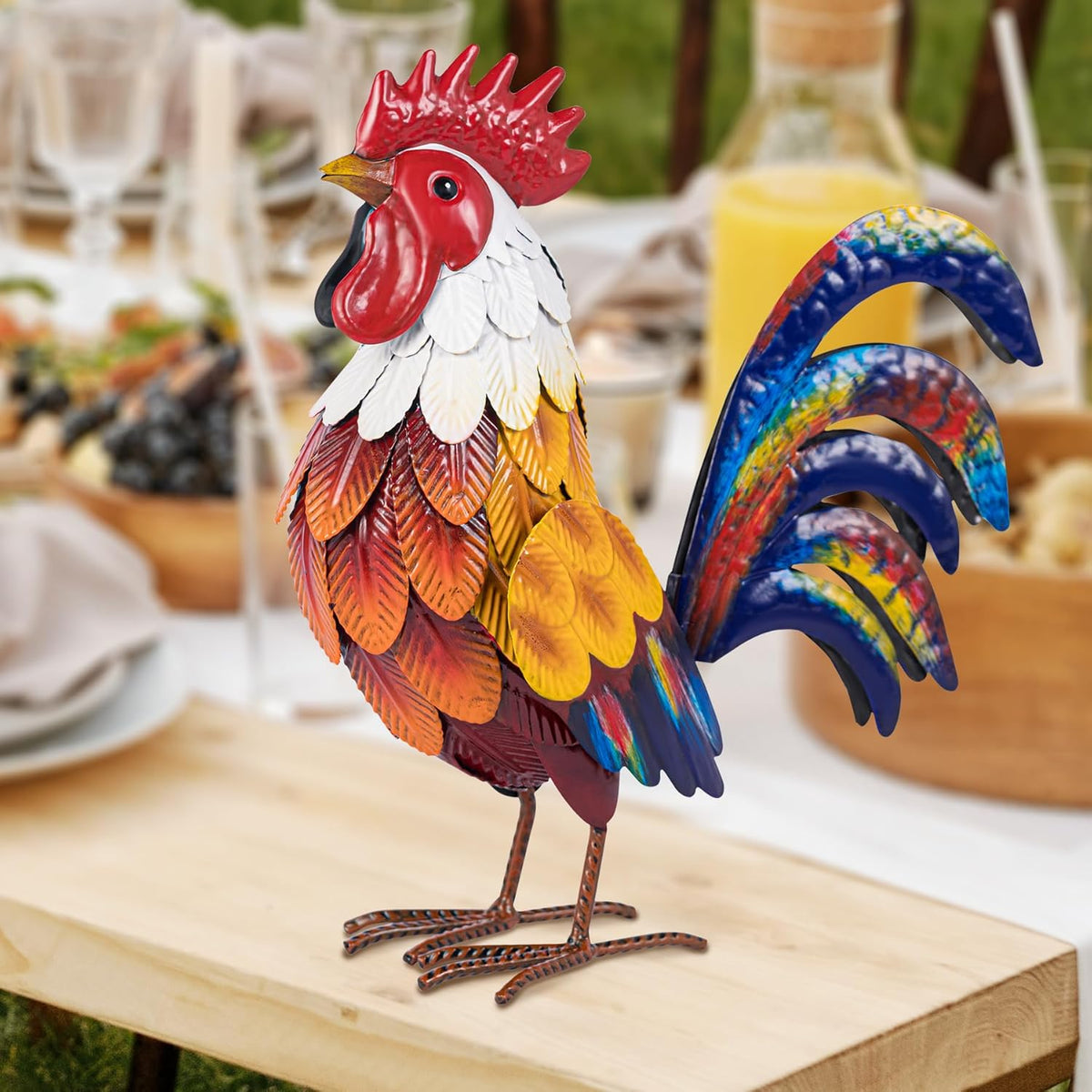 Natelf Metal Rooster Garden Statues & Sculptures, Chicken Yard Art Decor Standing Animal Lawn