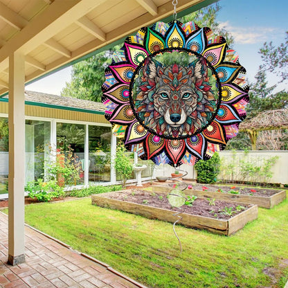 Hanging Wolf Wind Spinner for Outdoor Indoor 3D Stainless Steel Wind Sculptures 10 Inch Cool Animal