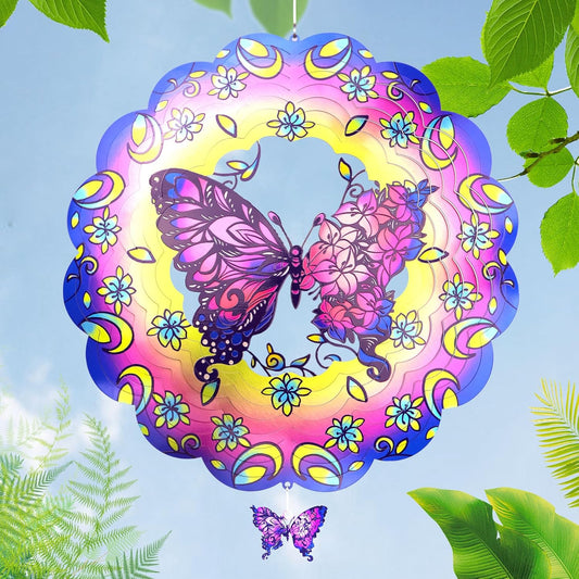 Butterfly 12 Inch Wind Spinners Garden Yard Decor Gift for Women Men, Outdoor Purple Metal 3D Wind