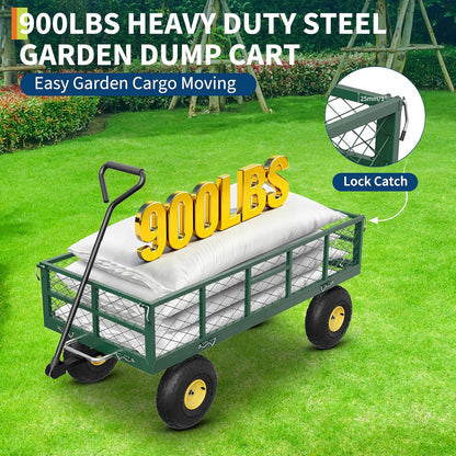 GarveeLife 900 LBS Garden Dump Cart with Removable Sidewalls, Heavy Duty Steel Dump Wagon with 180°