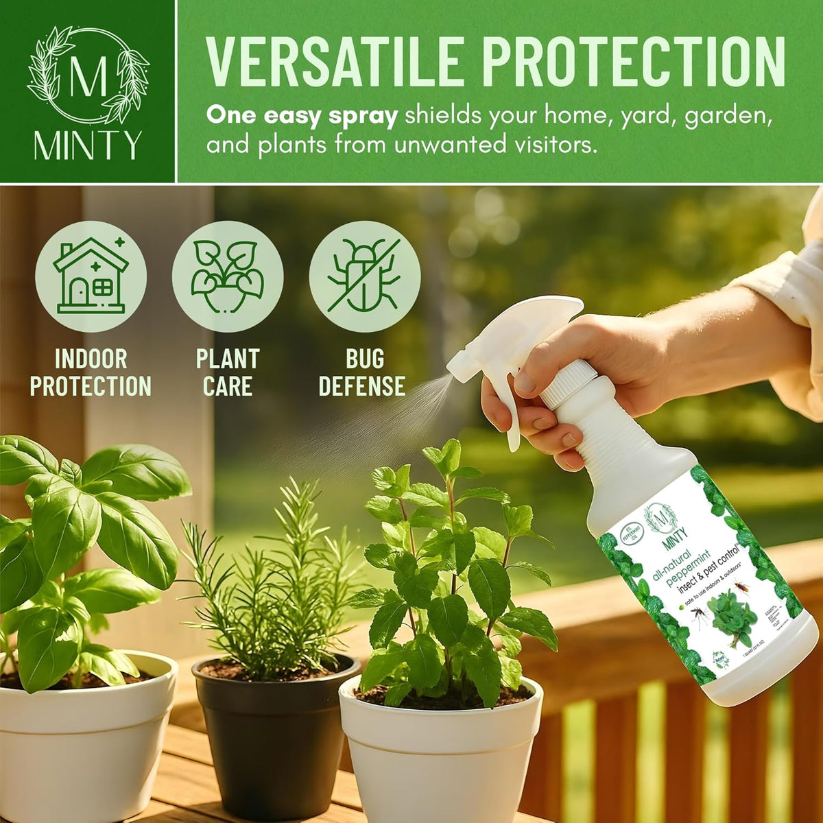Minty Insect & Pest Control, Powerful & Natural 5% Peppermint Oil Spray for Ants, Spiders, Bed