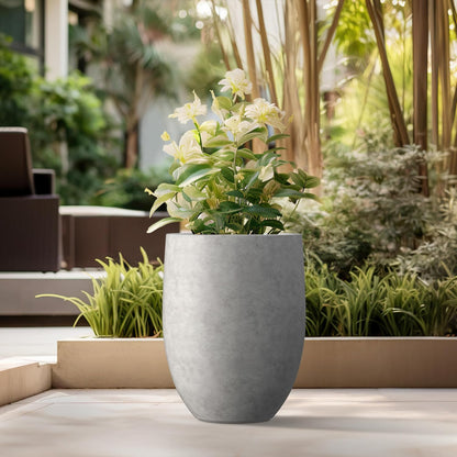 Kante 21.7" H Natural Concrete Tall Planter, Large Outdoor Indoor Decorative Pot with Drainage Hole