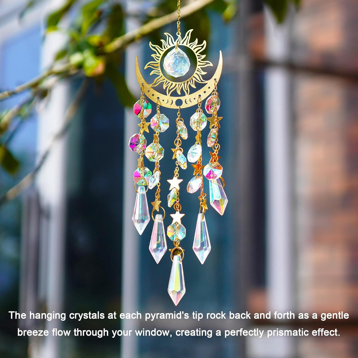 H&D HYALINE & DORA Crystal Sun Catcher Sun and Moon Suncatcher for Windows Hanging Indoor Outdoor