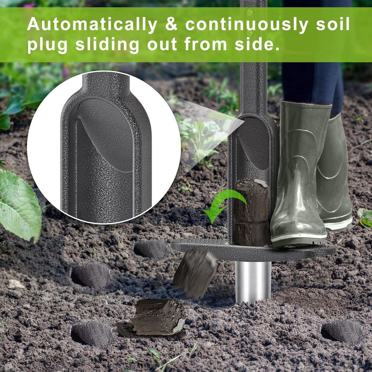 Dolibest Bulb Planter Tool w/Soft Rubber Grip, Grass Plugger Tool w/Stainless Steel Sharp