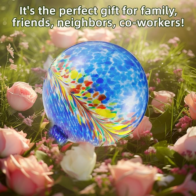 VOREEN 10-Inch Glass Gazing Ball, Outdoor Gazing Globe, Handmade Reflective Ball Yard Decoration