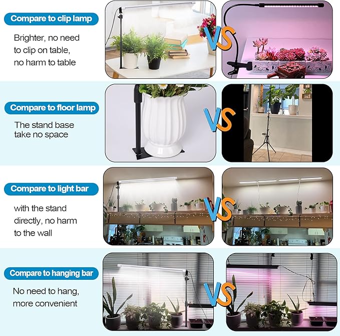 JCBritw Standing LED Grow Light，Adjustable 2ft T8 Bar Plant Light, White 4500K Full Spectrum Plant