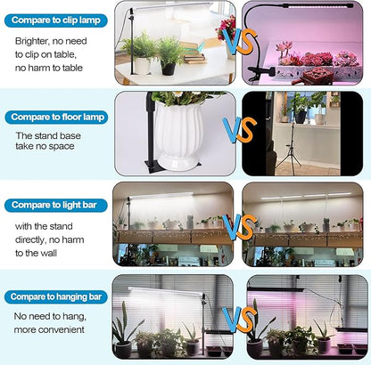 JCBritw Standing LED Grow Light，Adjustable 2ft T8 Bar Plant Light, White 4500K Full Spectrum Plant