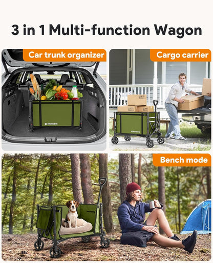 Collapsible Wagon Cart with Wheels 220lbs Foldable Wagon 120L Shopping Cart for Groceries Folding