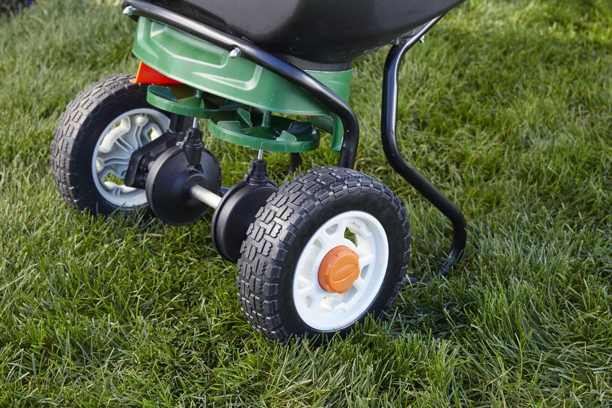 Scotts Elite Spreader for Grass Seed, Weed and Feed, Fertilizer, Salt and Ice Melt, Durable Push