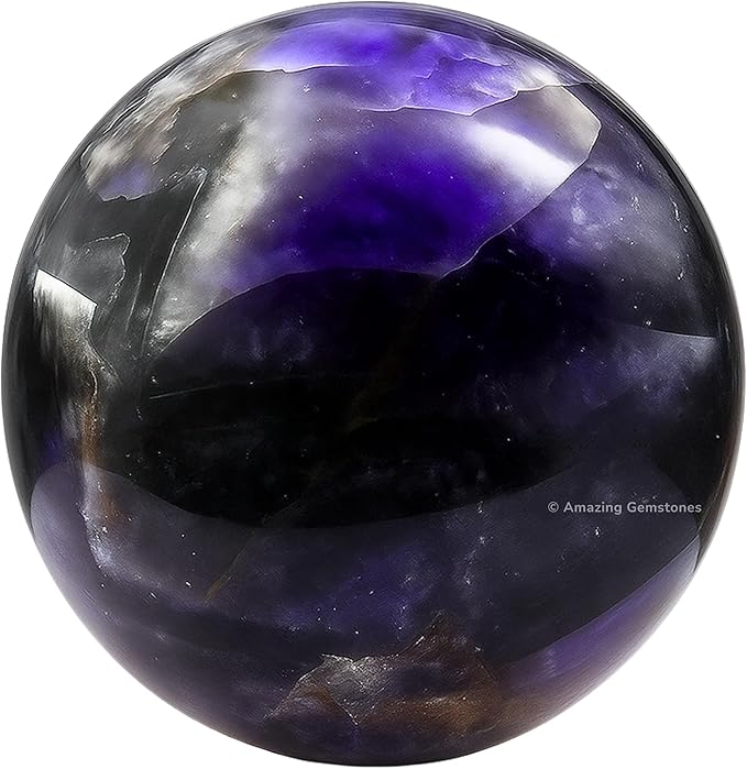 Amazing Gemstone Amethyst Chevron Crystal Ball with Stand - 2" Inches Crystal Sphere Meditation