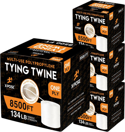 Polypropylene Tying Twine - 1 Ply White Plastic Poly String 8500' Roll - Soft On Hands - Heavy Duty