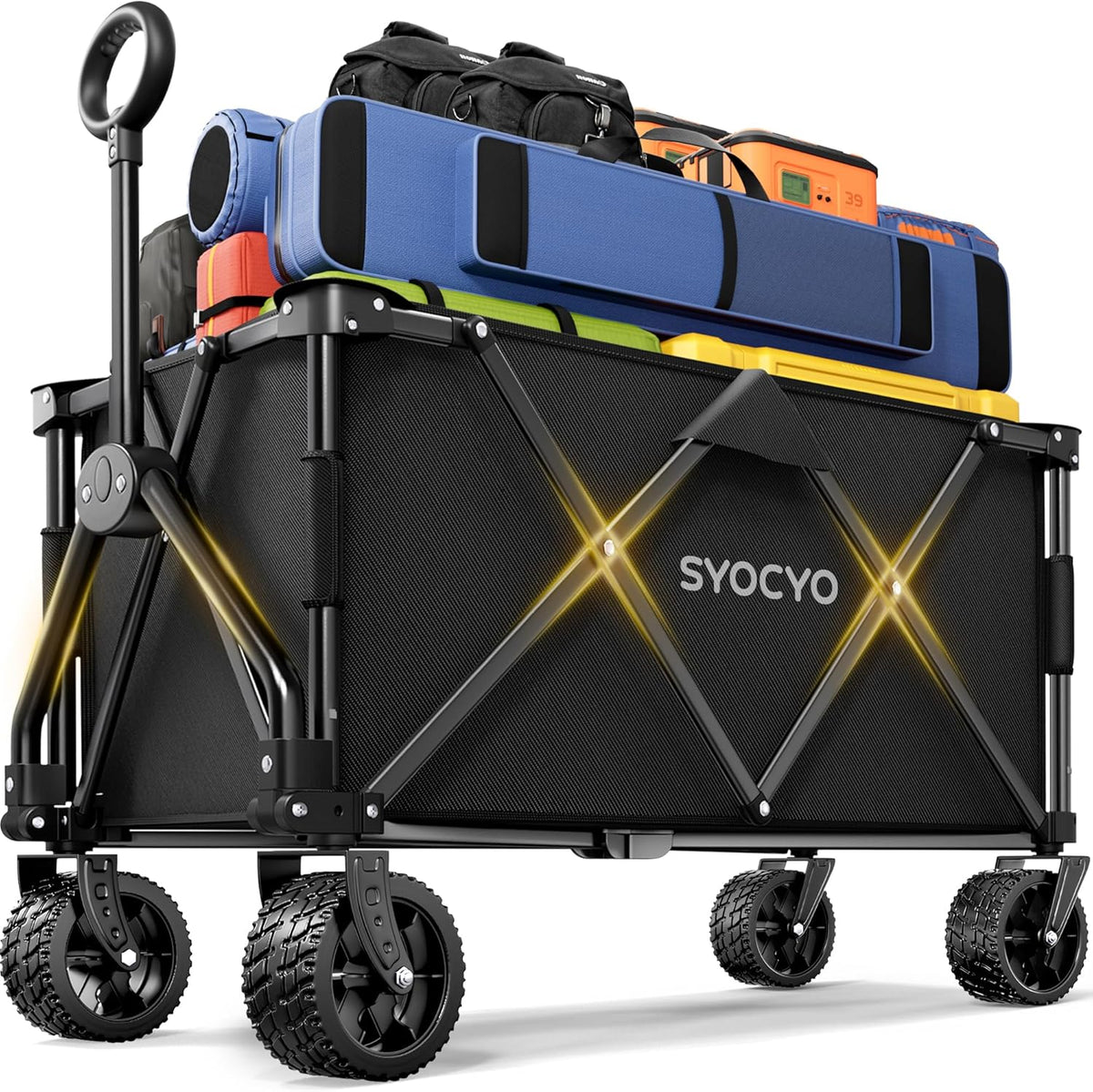Collapsible Wagon with Big Wheels, Beach Wagons Carts Foldable with All-Terrain Wheels, Large