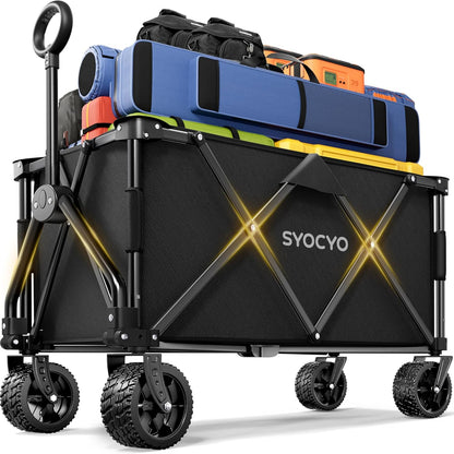 Collapsible Wagon with Big Wheels, Beach Wagons Carts Foldable with All-Terrain Wheels, Large
