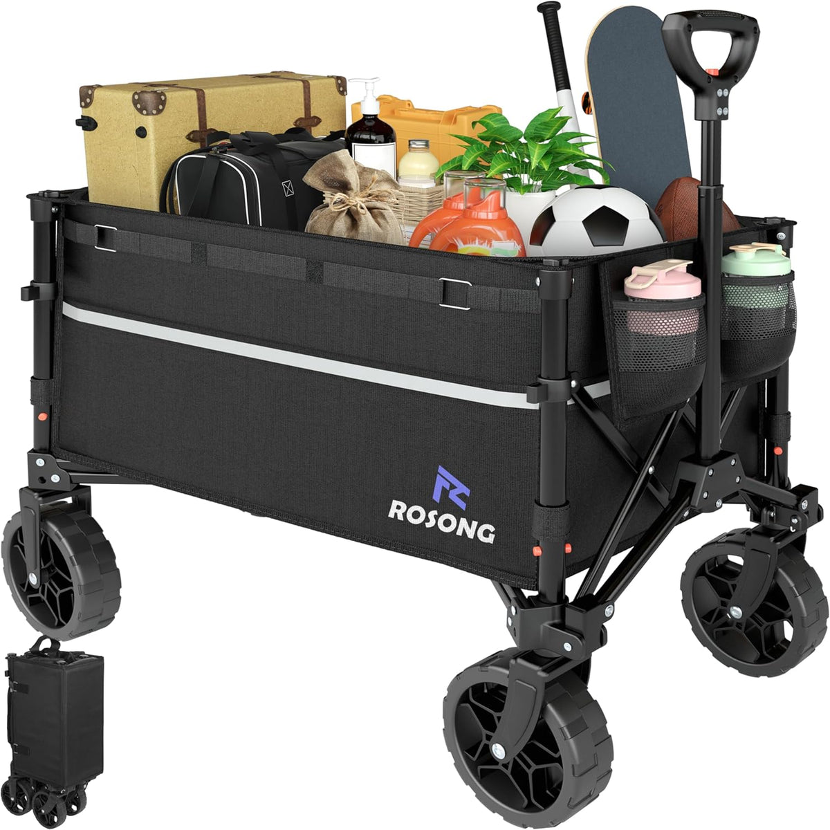 Collapsible Wagon Cart with Wheels Foldable - Folding Utility Heavy Duty Wagons Carts for Grocery