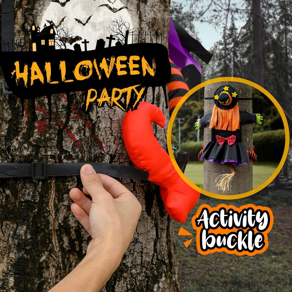 Halloween Decorations Outdoor Crashing Witch: 44'' Flying Crashed Witches Hanging into Tree