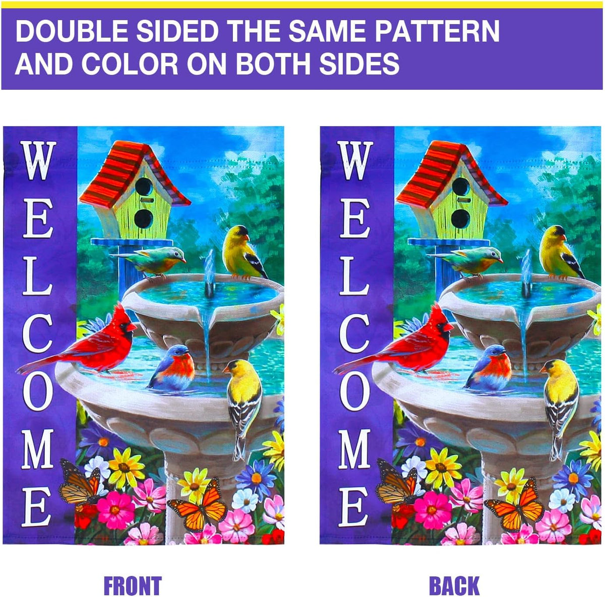 Welcome spring summer bird flags for outside 28x40 double sided, summer house flags, Large Flags