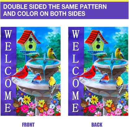 Welcome spring summer bird flags for outside 28x40 double sided, summer house flags, Large Flags