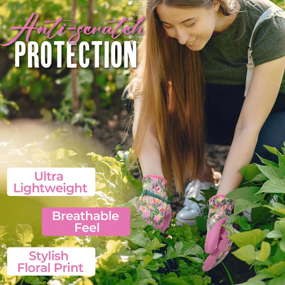 HANDLANDY Gardening Gloves for Women, Breathable Ladies Leather Garden Yard Gloves Best Gift for