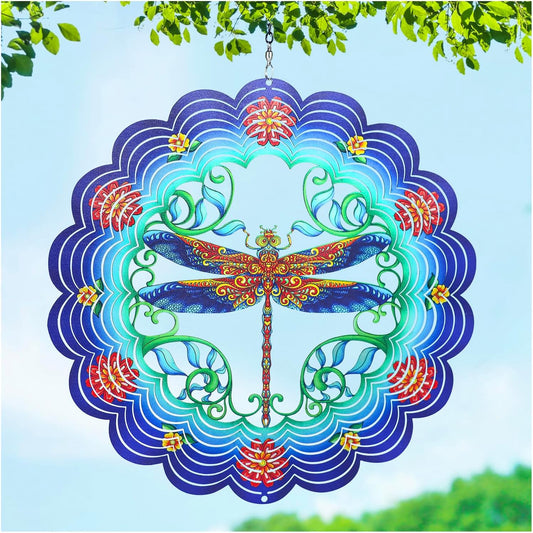 Dragonfly Wind Spinners Dragonfly Gifts for Women/Men 12 inch 3D Stainless Steel Hanging Wind