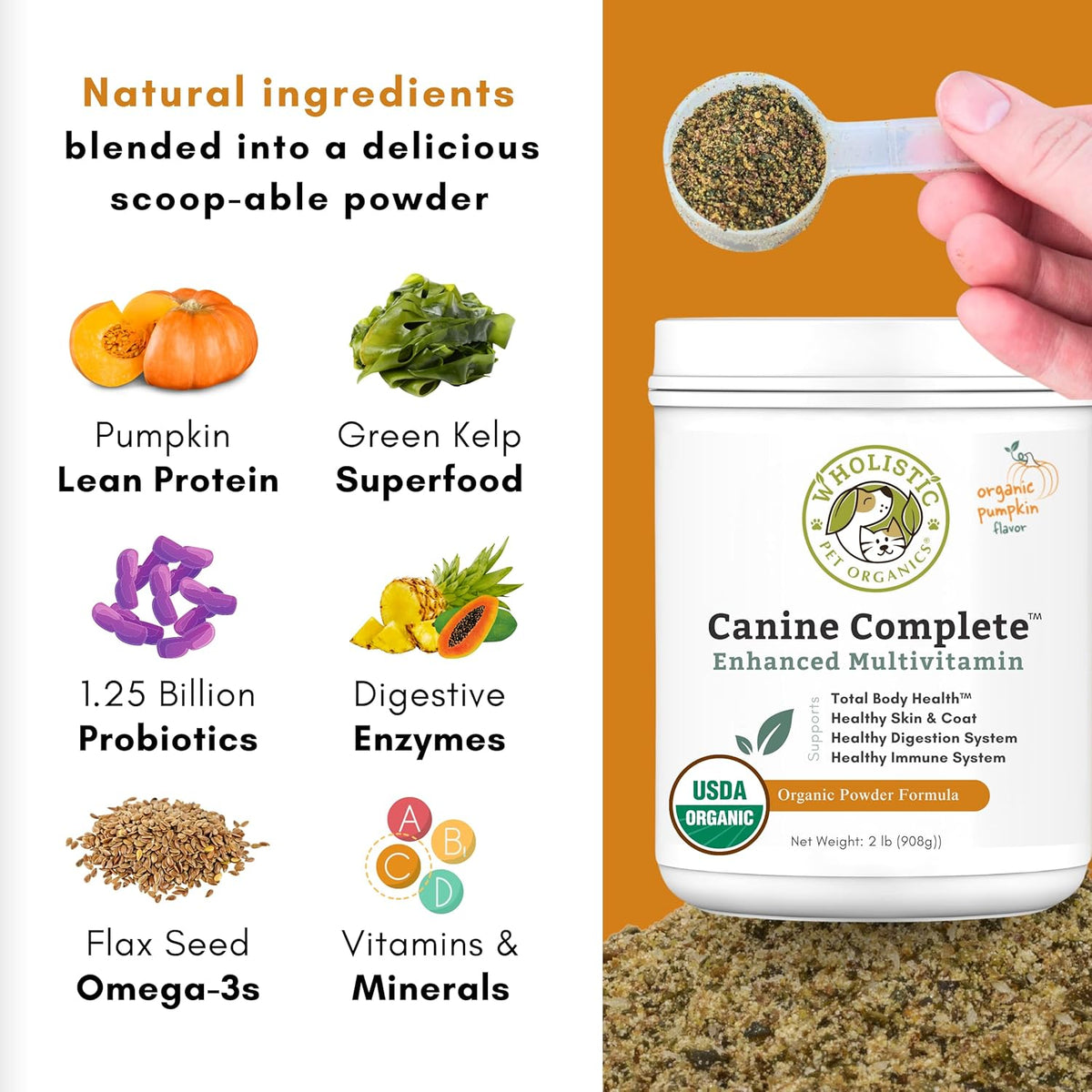 Wholistic Pet Organics Canine Complete - Dog Multivitamin Powder - 2 Lb - Daily Dog Vitamins and