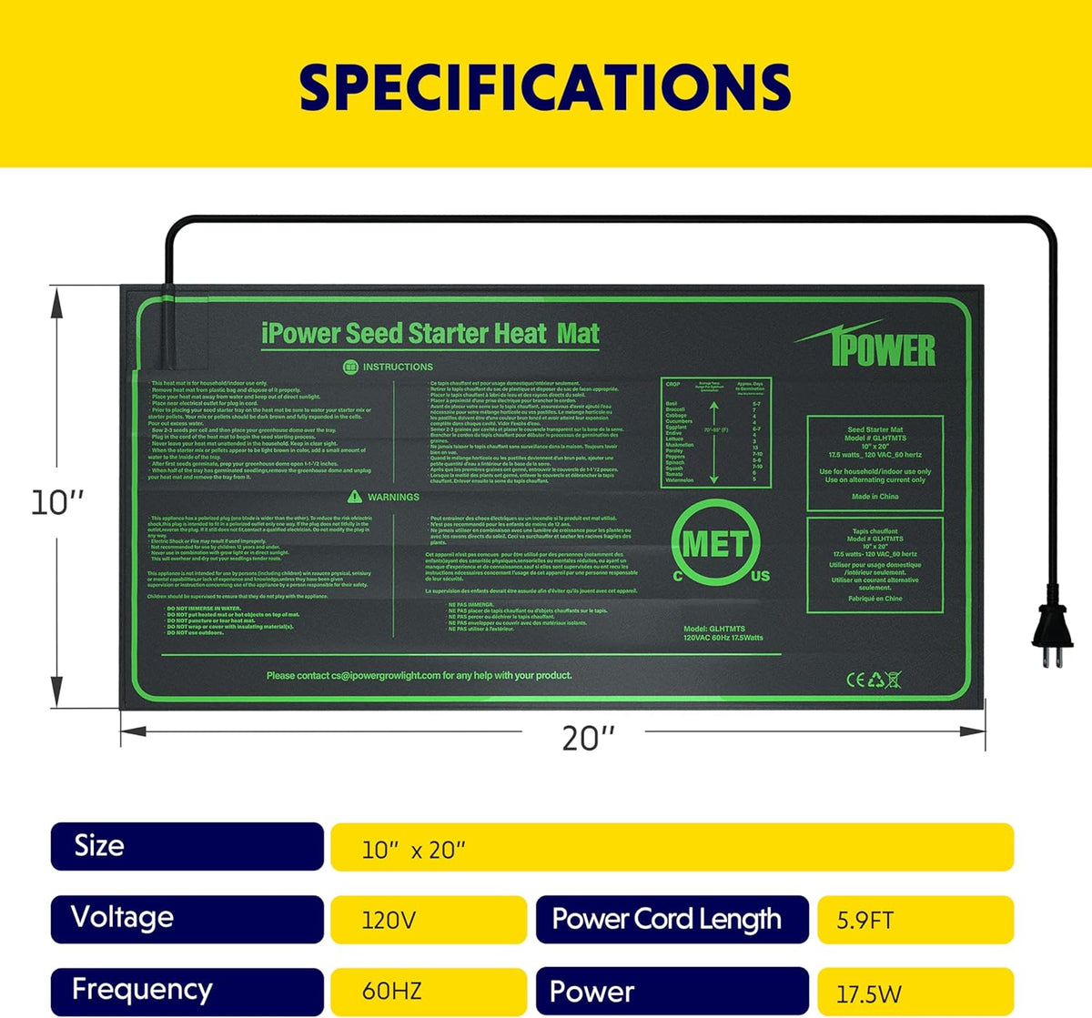 iPower Durable Seedling Heat Mat Warm 10" x 20" - 2 Pack Hydroponic Heating Pad Waterproof for Seed