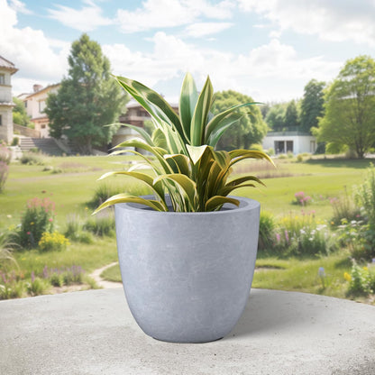 Kante 10 Inch Dia Round Concrete Planter, Indoor Outdoor Large Plant Pot with Drainage Hole and