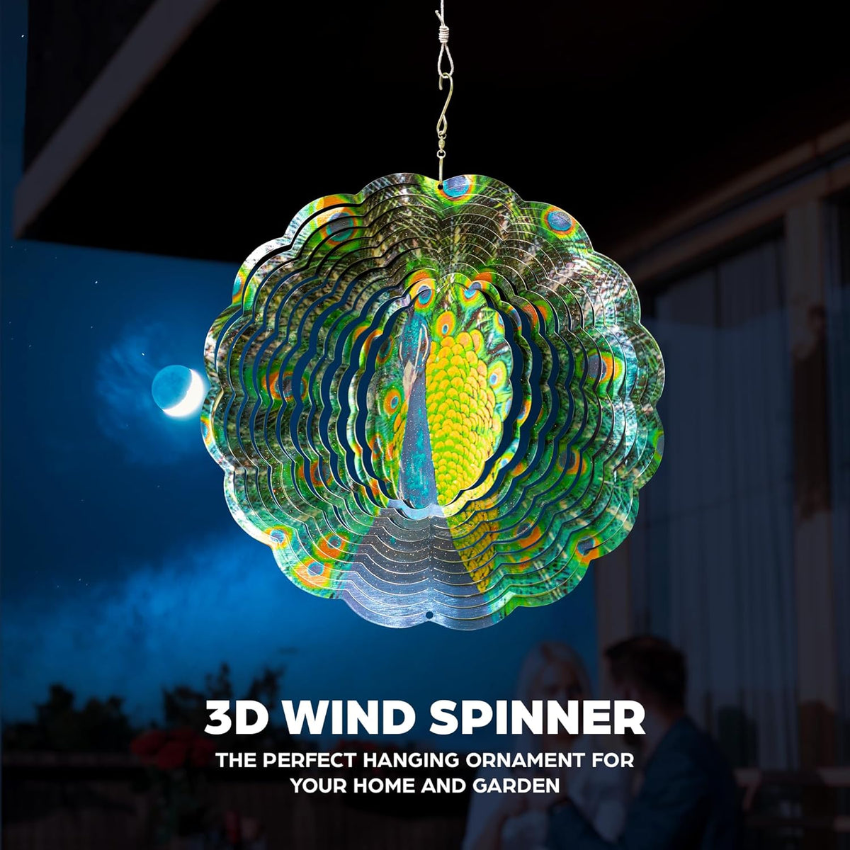 Skylar Peacock Wind Spinner, Stainless-Steel Garden Decor, 3D Wind Decoration with Holographic