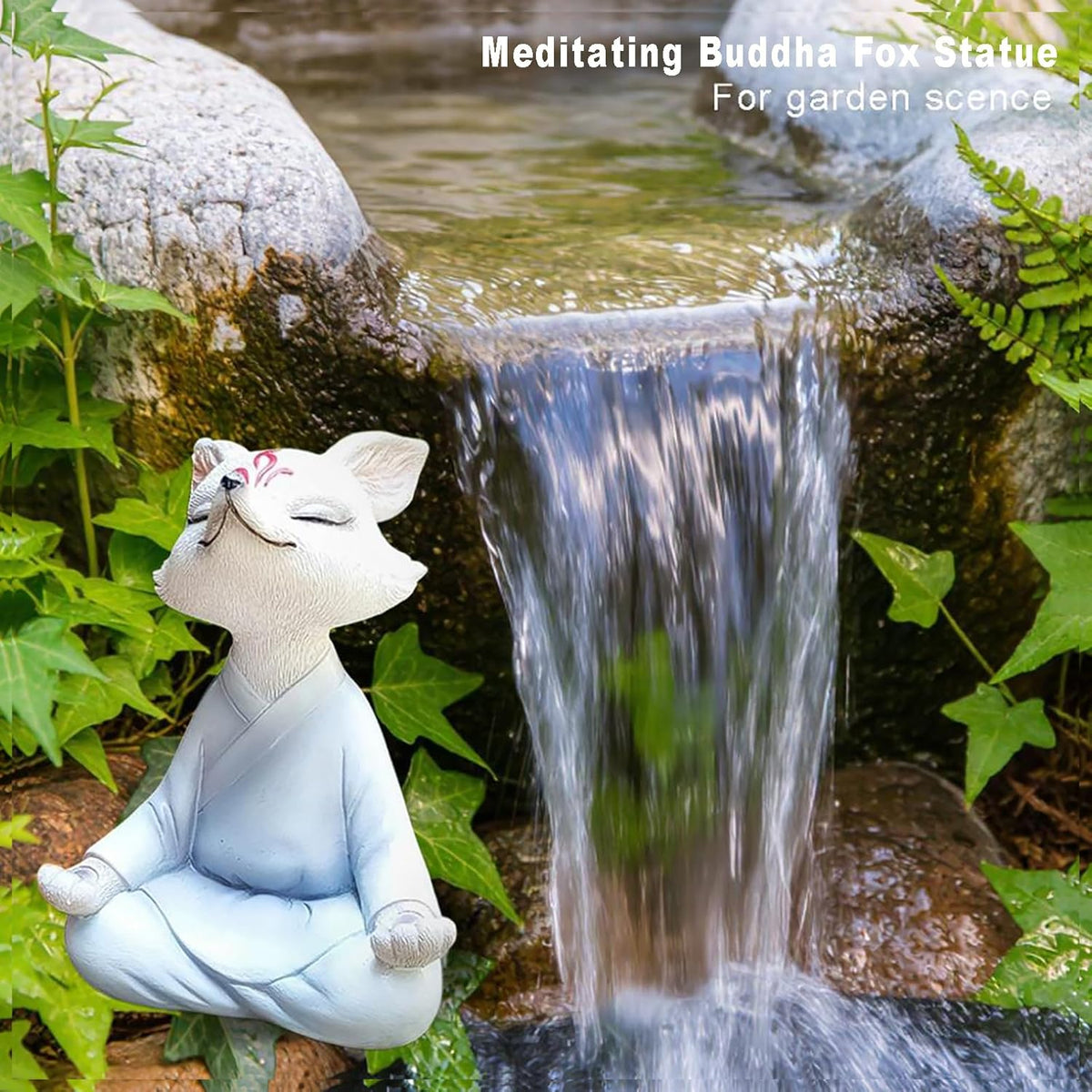 Meditating Buddha Fox Statue Resin Zen Animal Sculpture Yoga Figurine Indoor Outdoor Fengshui Decor