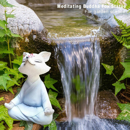 Meditating Buddha Fox Statue Resin Zen Animal Sculpture Yoga Figurine Indoor Outdoor Fengshui Decor