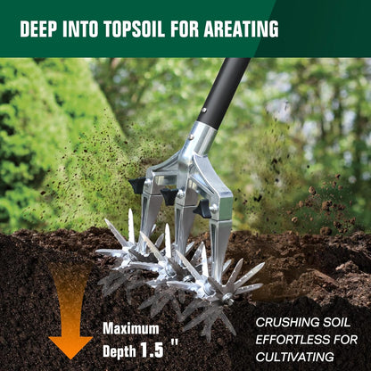 Rotary Cultivator Garden Tiller, Hand Cultivator with Detachable Thicker Tines&Strong Force Handle
