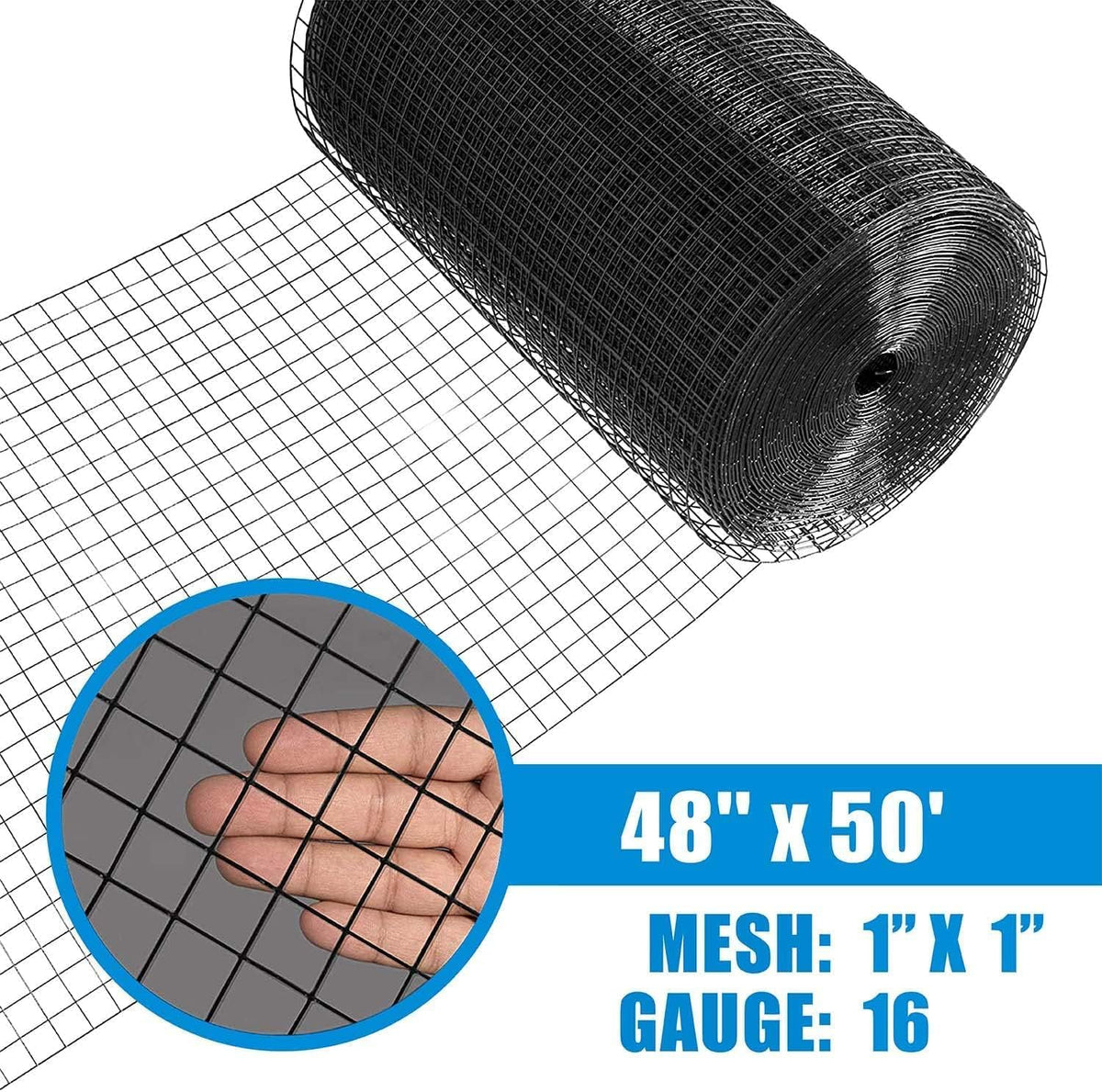 Fencer Wire Hardware Cloth with 1-Inch Grid, 16 Gauge Black Vinyl Coated Welded Fence Mesh Roll for