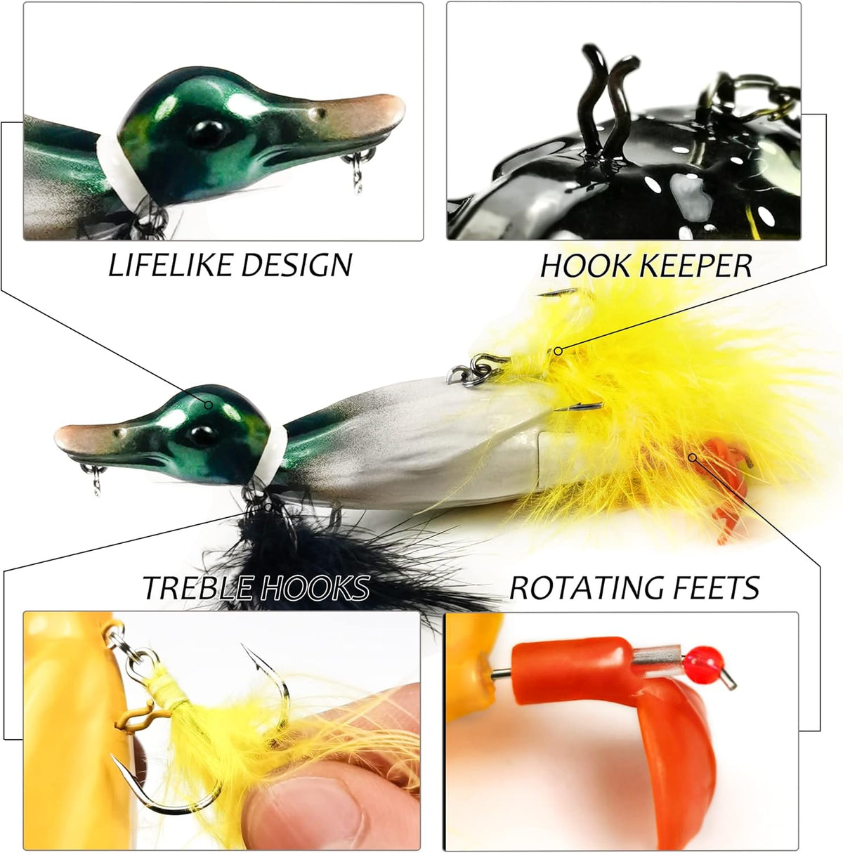 Duck Lures for Bass Fishing, Realistic Topwater Baby Duckling Baits Floating Artificial Hard