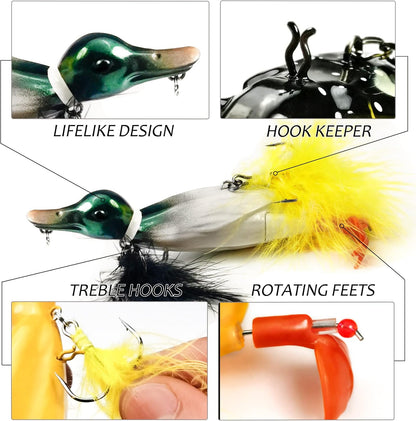 Duck Lures for Bass Fishing, Realistic Topwater Baby Duckling Baits Floating Artificial Hard