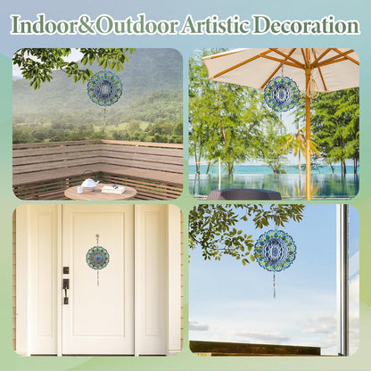 Mandala Wind Spinners Outdoor with Gazing Ball Spiral Tail, Marzovitra Stainless Steel 3D Kinetic