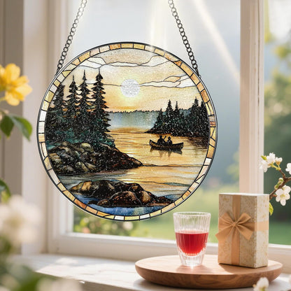 8-Inch Stained Glass Ornament, Stained Glass Window Hanging, Window Hanging Decor Suncatcher, Canoe