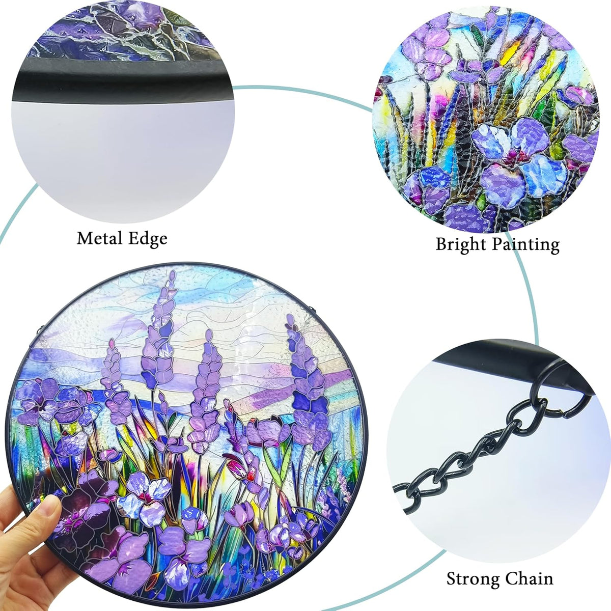 Lavender Suncatcher Hanging Stained Glass Window Decor, 9.8''/25CM Texas Bluebonnet Sun Catcher for