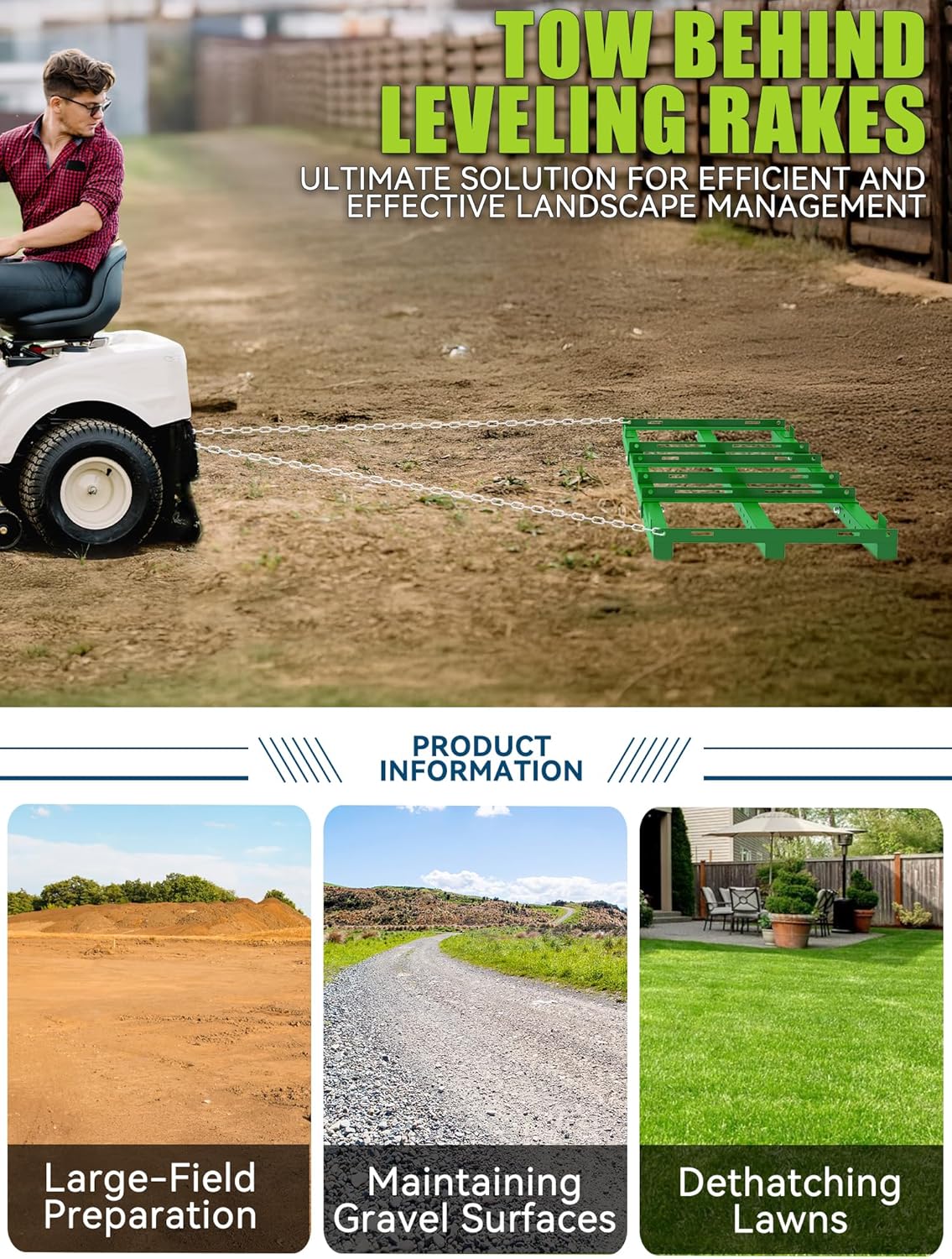 4ft Heavy Duty Drag Harrow for ATV, UTV, Tractor - Adjustable Tow Behind Leveling Rake with Weight