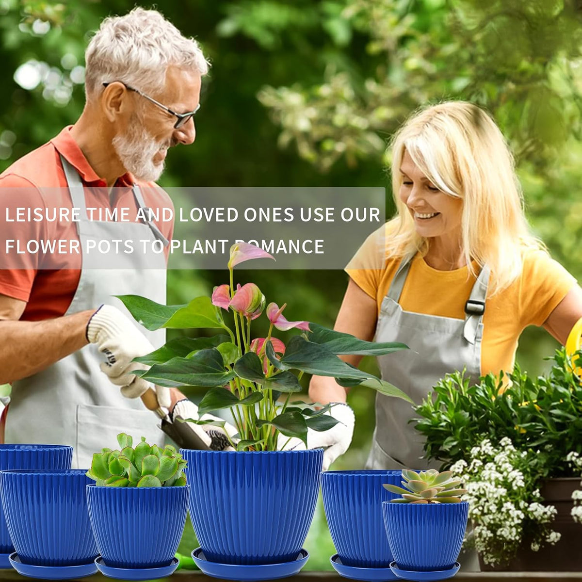 6pcs Plastic Flower Pots, 7.5/6.6/5.8/5.0/4.3/3.5 inches, Indoor/Outdoor Home Decoration, Thick and