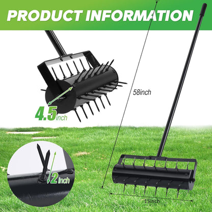 Rolling Lawn Aerator, 42 Spikes Pre-Assembled, Heavy Duty Grass Aerator Tool with Adjustable