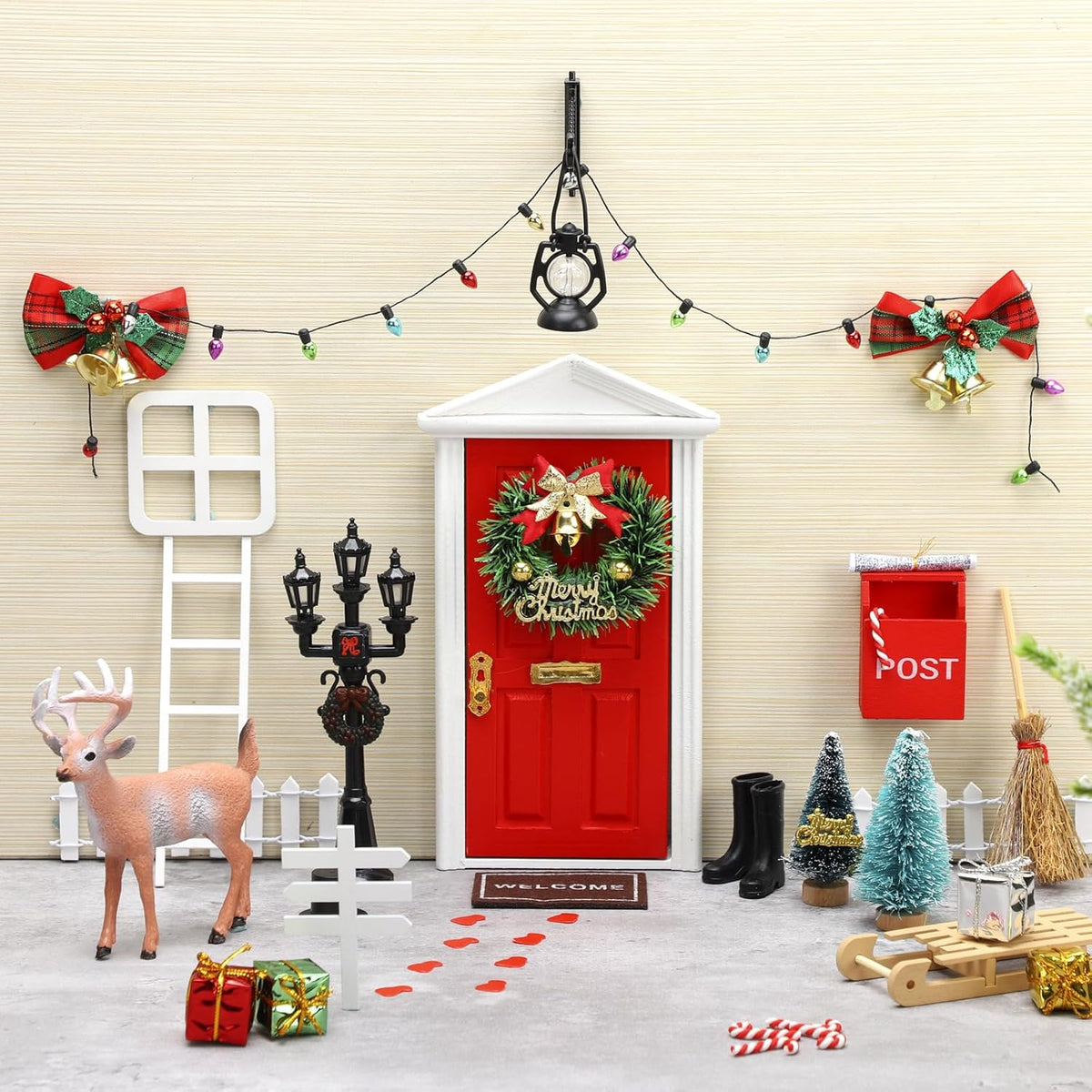 Shappy 39 Pcs Christmas Fairy Door Kit Wooden Elf Fairy Doors Decorations with Accessories Mini