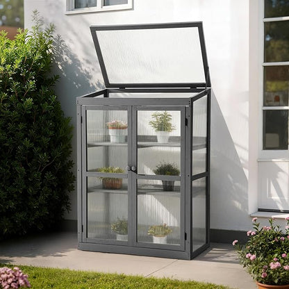 MCombo Wooden Cold Frame Greenhouse, Raised Flower Planter Shelf Protection for Outdoor Indoor Use