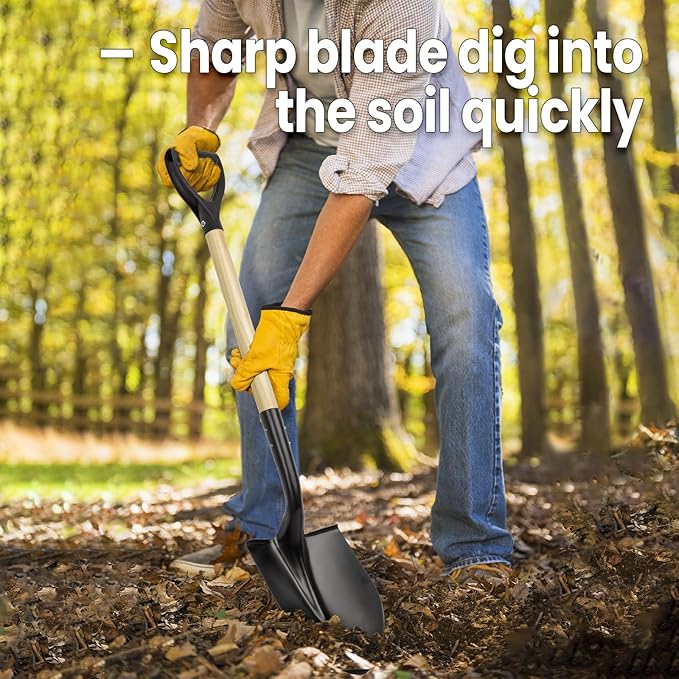 Shovel for Digging,Round Shovel, Garden Tool with D-Handle, 41 Inches in Overall Length, Wooden