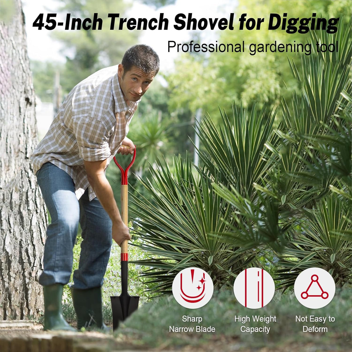 Nohovu Spade Shovel for Digging, Heavy Duty Shovel with D-Handle, Trench Shovel for Gardening, 45
