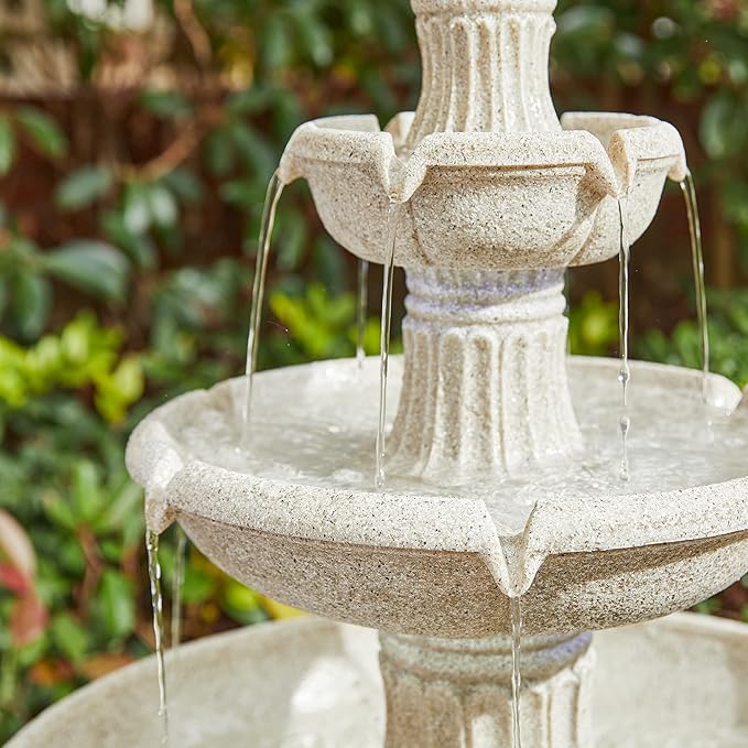 Glitzhome Water Fountain Outdoor Floor-Stand Fountains with LED Light & Pump, Oversized 3 Tier