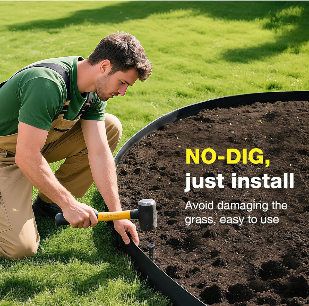 MIXC 66ft, 1.5in Tall Landscape Edging Kit with 100 Spikes, No-Dig Flexible Plastic Edge Border for